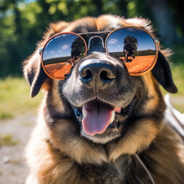 Dog in sunglasses takes on the role of a human on vacation