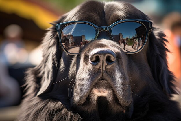 Dog in sunglasses takes on the role of a human on vacation