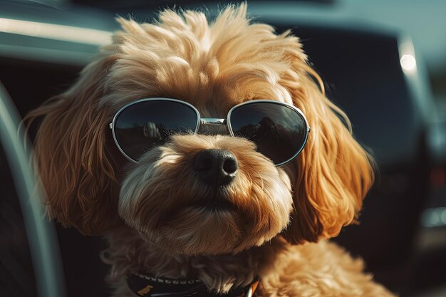 Dog in sunglasses vacation time Generative Ai