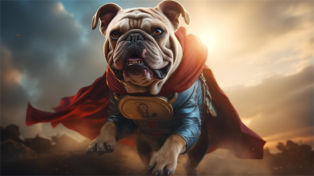 A dog in a superhero costume with a cape on the cover.