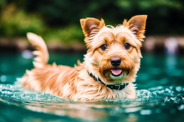 湖で泳ぐ犬