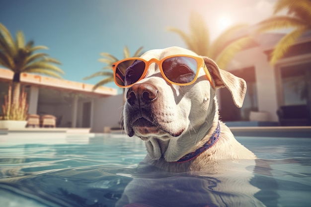 Dog swimming pool vacation Fun wet Generate Ai