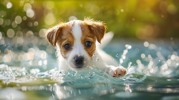 Photo a dog swimming in a pool with water splashing around it