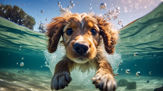 水の中を泳ぐ犬