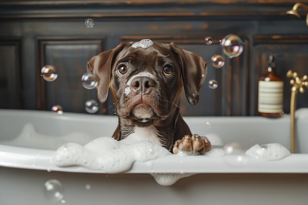 Foto cane che fa il bagno generato dall'ia