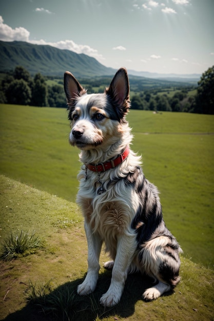 草の中に座っている犬