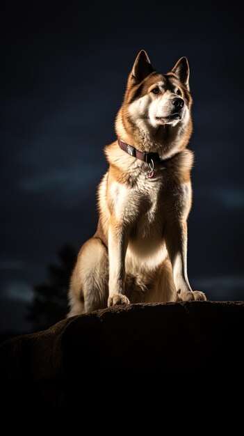 Photo a dog that is sitting on a rock