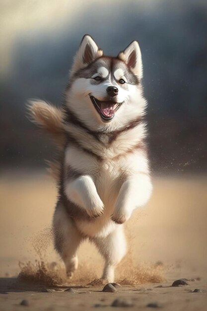 A dog that is smiling and running.