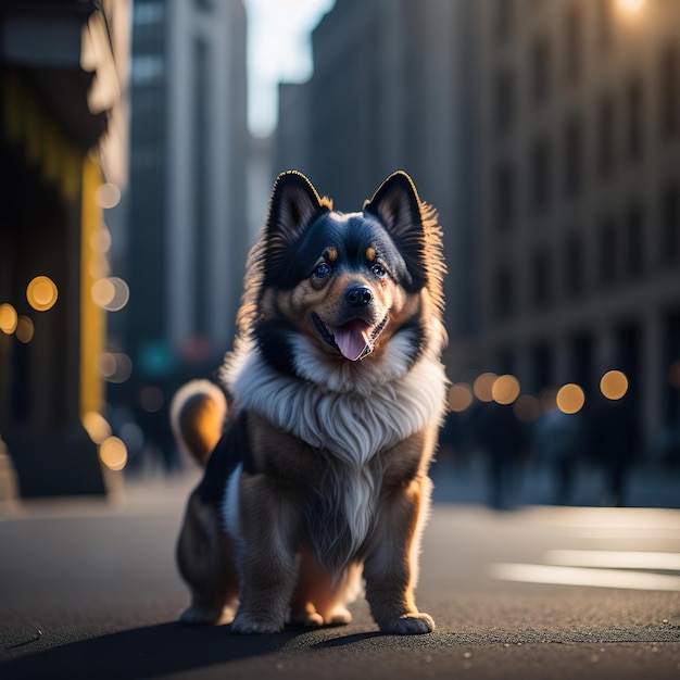 A dog that is standing in the street