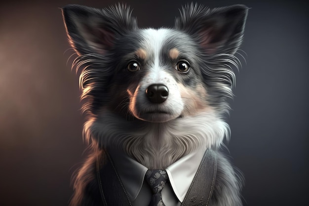 A dog in a tie and a shirt with a tie