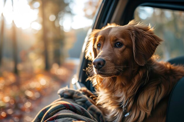 Dog travel by car Nova Scotia Duck Tolling Retriever enjoying road trip