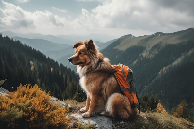 Dog traveler with backpack Generate Ai