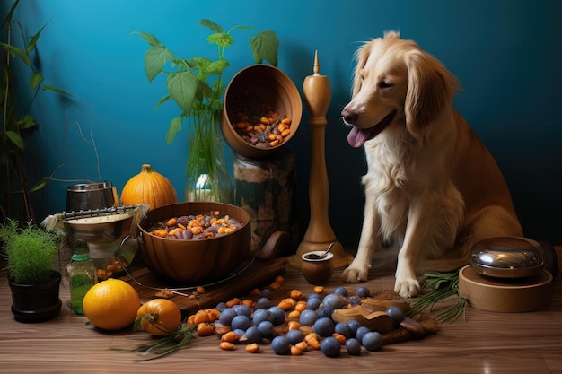 Dog treats and water bowl set up for a break