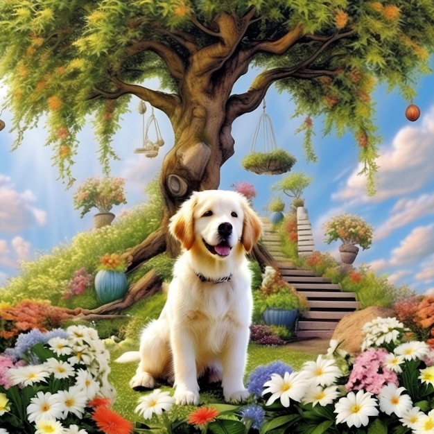 Photo dog under the tree wallpaper