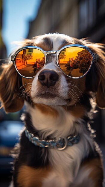 Собака в Великобритании путешествует с модными солнцезащитными очками AIgenerated