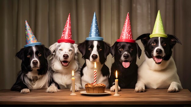 Dog verjaardag feest met een taart en kaars AI gegenereerd