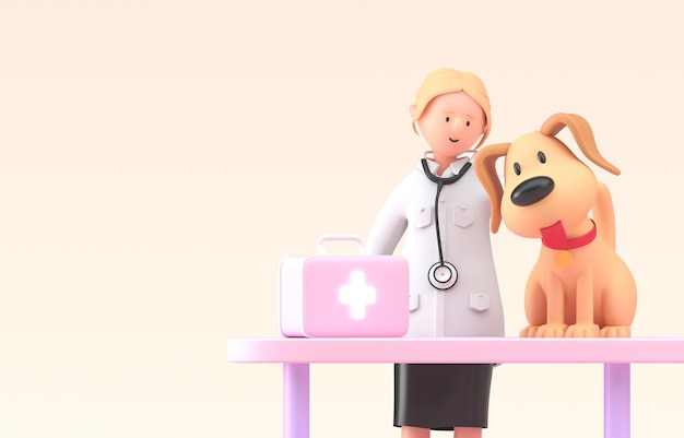 Dog at the Vet 3D Illustration