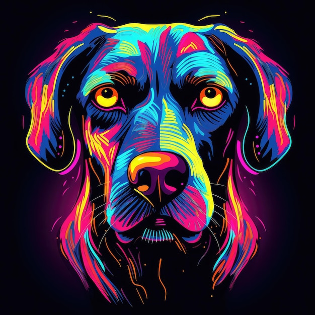 Dog Wall sticker Abstract colorful neon portrait of a Basset Hound dog on a dark brown background
