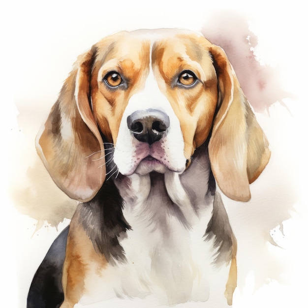 Photo a dog in a watercolor drawing by an artist, showcasing a strong facial expression. the portrait is done in a style reminiscent of a portrait painter, with a light brown and white color palette. this h