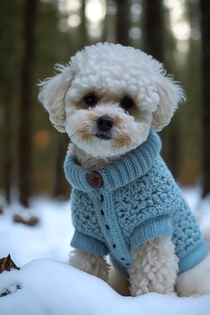 Photo a dog wearing a blue sweater that says poodle on it