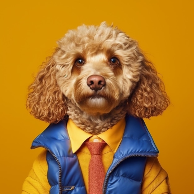 Dog wearing a blue vest and a blue vest