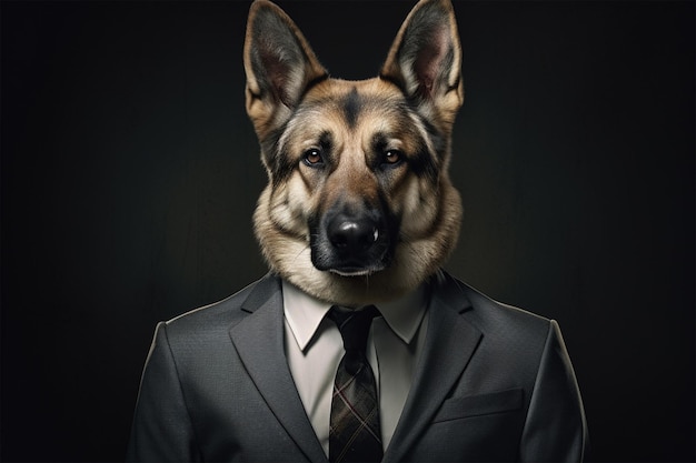 dog wearing a business suit