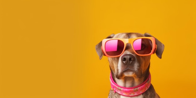 Dog wearing cool glasses on colored background