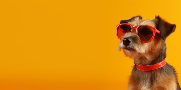 Dog wearing cool glasses on colored background