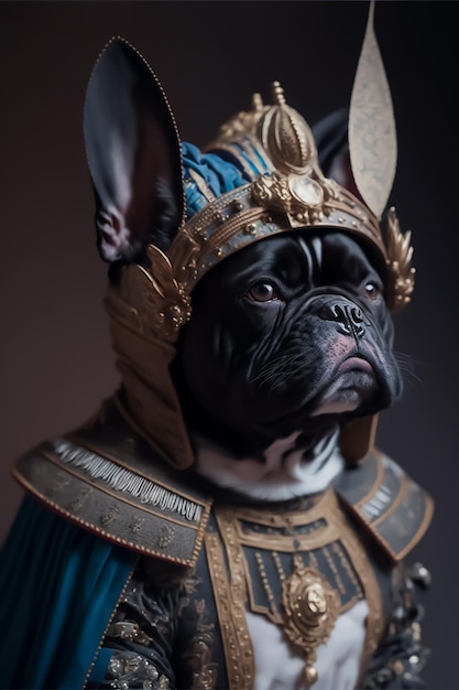 A dog wearing a costume that says'egyptian'on it