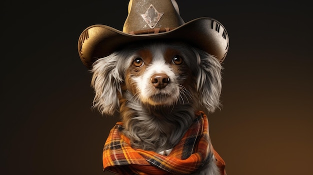 A dog wearing a cowboy hat