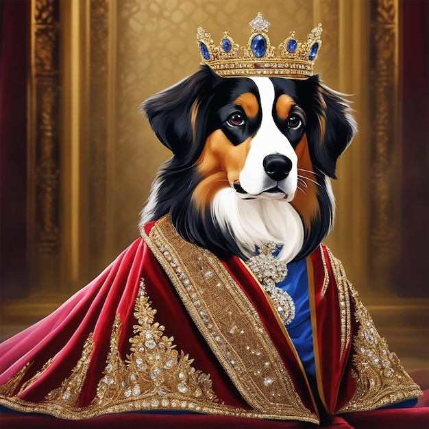 王冠をかぶった犬が王冠をかぶっています。