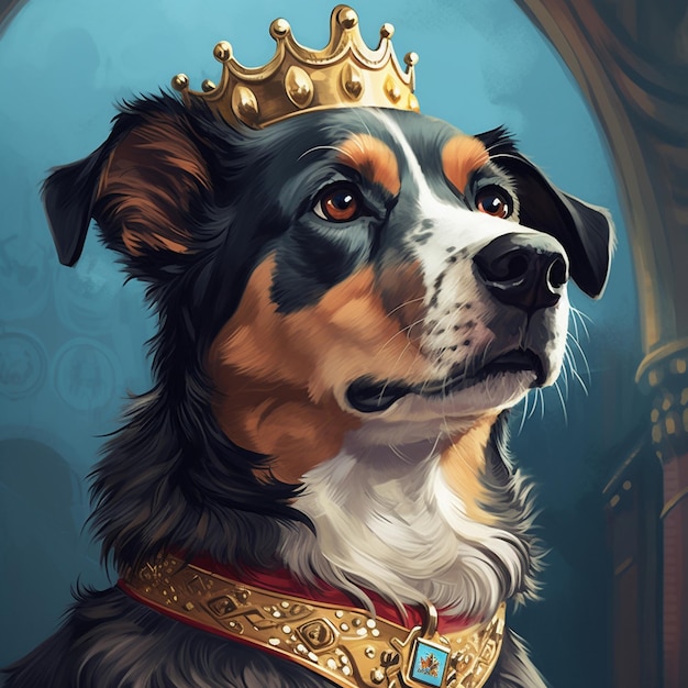 a dog wearing a crown is wearing a crown.