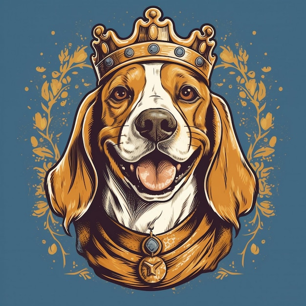 "개"라는 글이 새겨진 왕관을 입은 개.