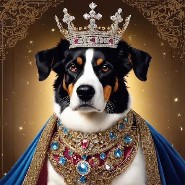 a dog wearing a crown that says'the word be on it