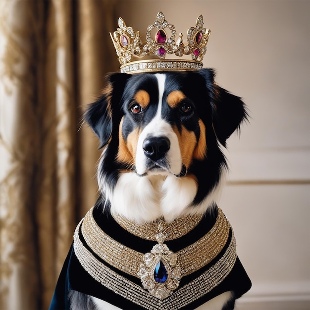 Photo a dog wearing a crown with a crown on it