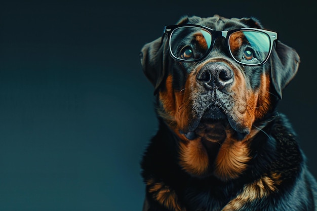 Photo a dog wearing glasses is staring at the camera