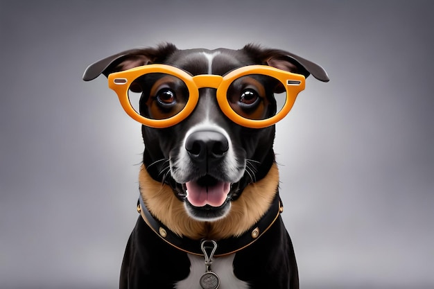 A dog wearing glasses that say'i love you '