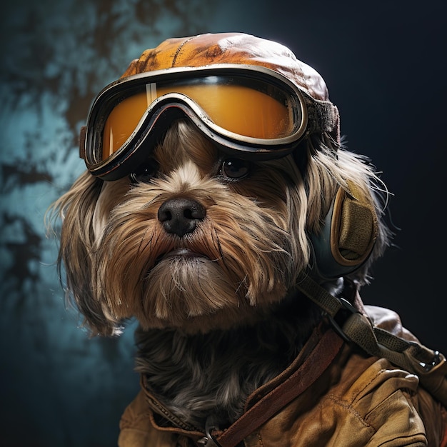 dog wearing goggles and helmet