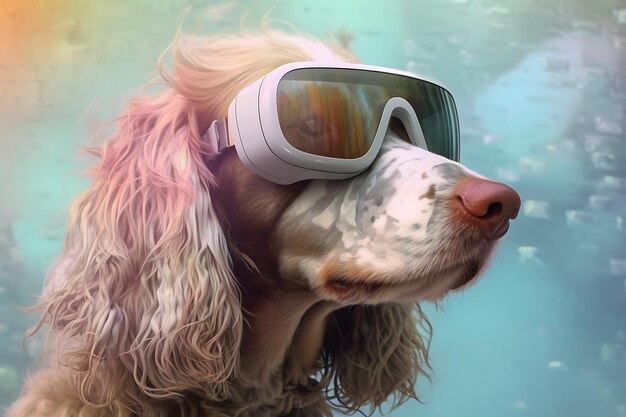 A dog wearing goggles