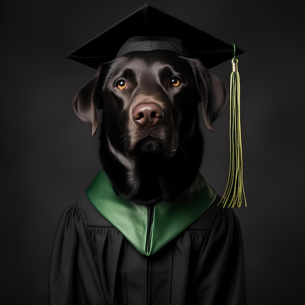 dog wearing graduation robes