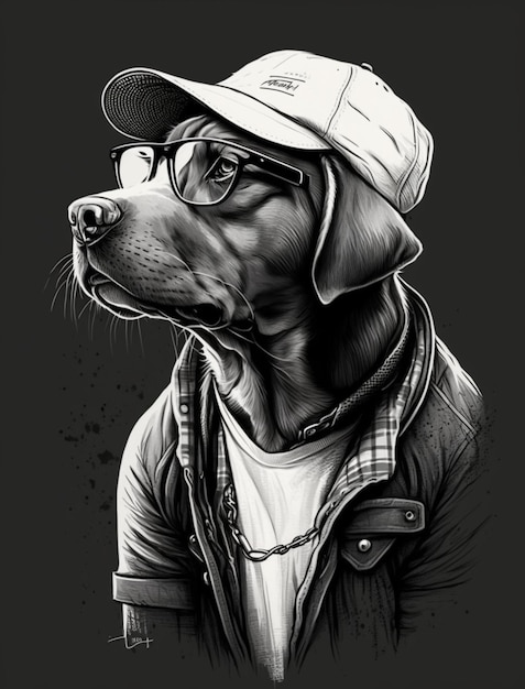 A dog wearing a hat and a shirt that says'dog '