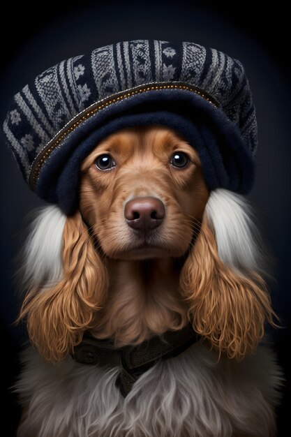 Photo a dog wearing a hat that says'emblazoned on it '