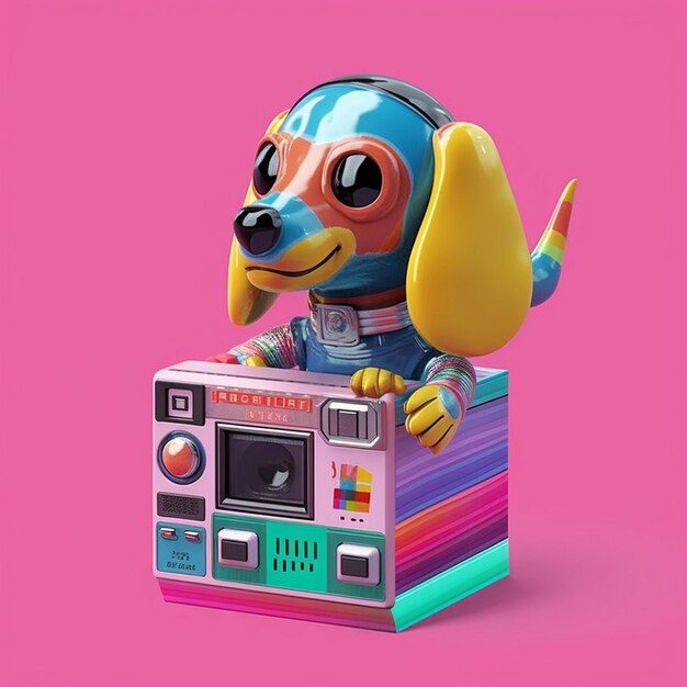 Photo a dog wearing a headphones sits on a pink background with the words'dog'on it.