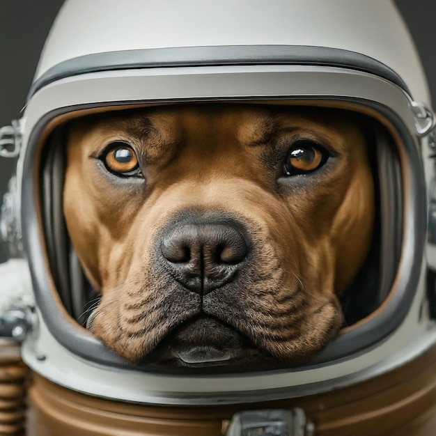 Foto cane che indossa un casco che dice missione spaziale