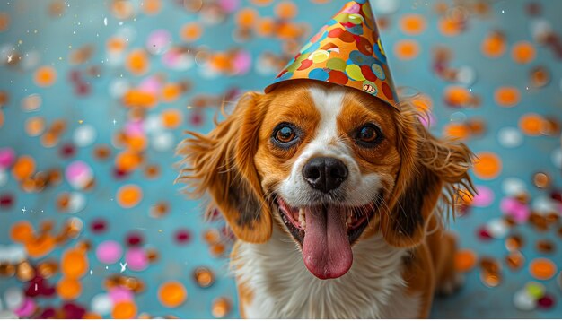 Foto un cane che indossa un cappello da festa