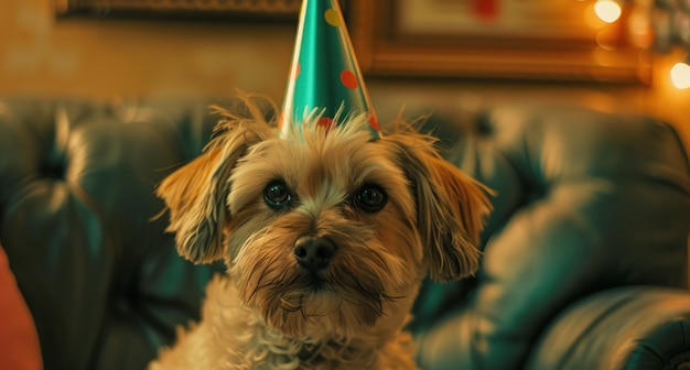dog wearing a party hat