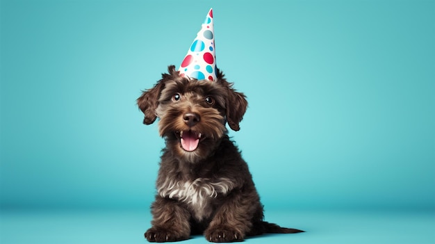 a dog wearing party hat