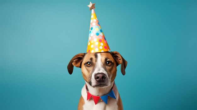 a dog wearing party hat