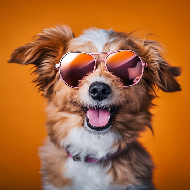 A dog wearing pink sunglasses and a pink collar