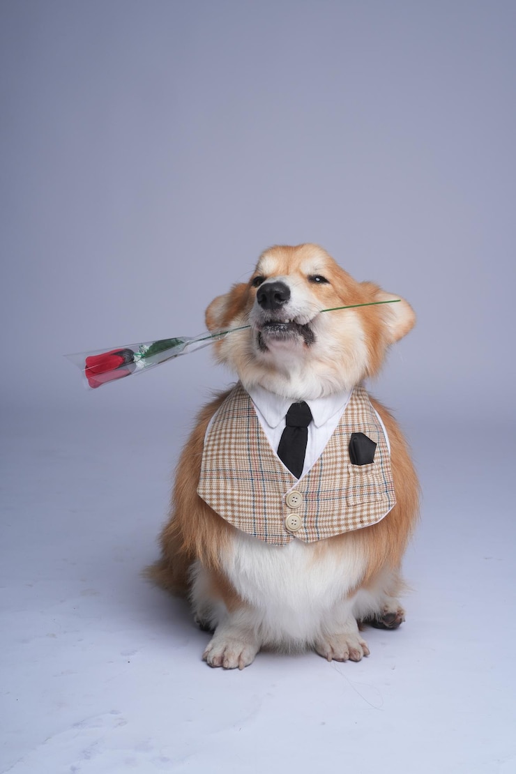 a dog wearing a plaid shirt with a tag that says dog on it